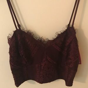 Burgundy lace crop top XS